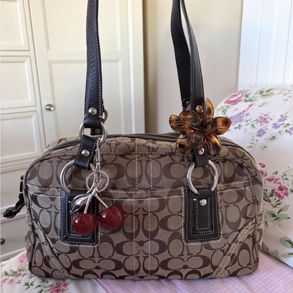 Coach Handbags - ISOOOO!!!Coach Brown Signature Shoulder Bag with Cherry Charm